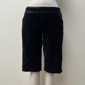 EUC Vintage 2000s Y2K Velvet Satin Trim Low Waist Black Long Shorts Size 7